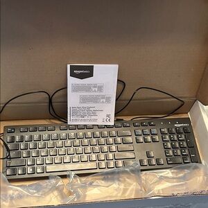 Amazon Basics Wired Keyboard - Sleek Black Design; New with Tags;in original box